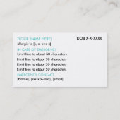 Allergische Warnmeldung ID/ICE-Karte Visitenkarte (Rückseite)