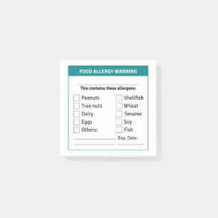 Allergische Warnung, Allergen Post it Note Post-it Klebezettel