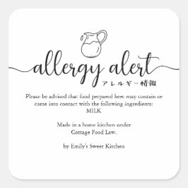 Allergy Alert Warning Milk Minimalist Quadratischer Aufkleber