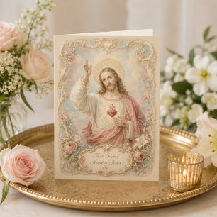 Allerheiligstes Herz Jesu Rokoko-Blumen-Segen Karte