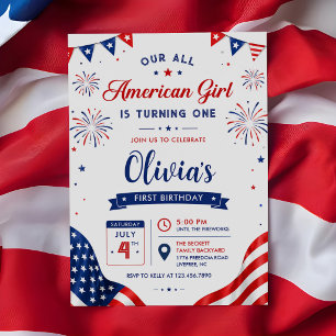 Alles Amerikanisches Mädchen Geburtstag 4. Juli Einladung