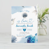 Alles auf See ist Liebe Seashells Küstenmeer Braut Einladung (Stehend Vorderseite)