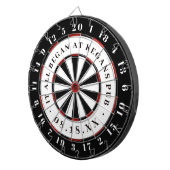 Alles begann | Datum Schwarz-weiß und rot Dartscheibe (Vorderseite rechts)