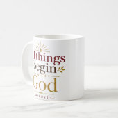 Alles beginnt mit Gott Bibelstelle Kaffeetasse (Vorderseite Links)