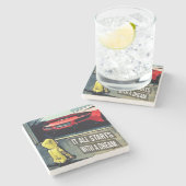 Alles fängt mit einem Motivierend Angebot an Steinuntersetzer (Seitenansicht)