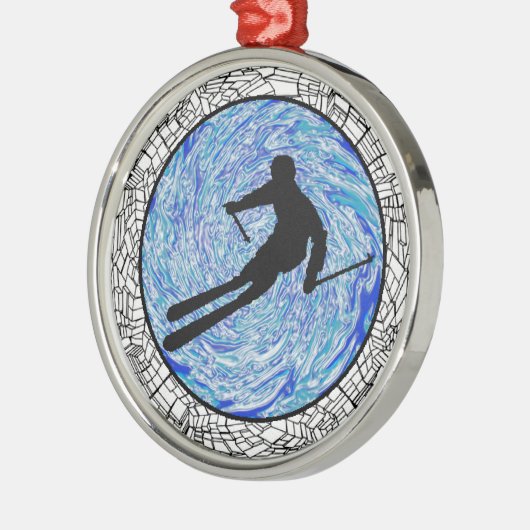 ALLES GEBIRGSskifahren Silbernes Ornament (Links)