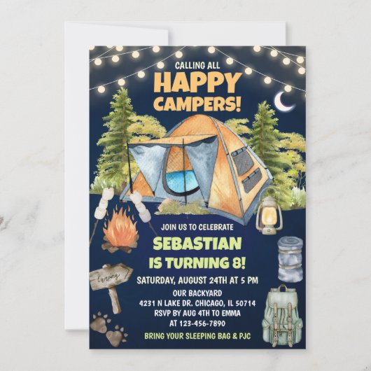 Alles Glückliche Camper Geburtstag Einladung (Vorderseite)