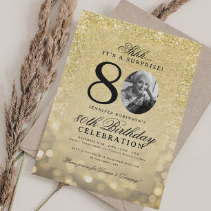 ALLES GOLD ÜBERRASCHUNG Foto Glam 80. Geburtstag  Einladung