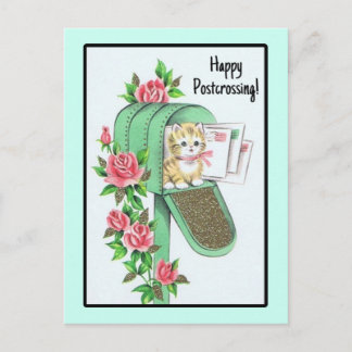 Alles Gute beim Postüberqueren! Vintages Kitten in Postkarte