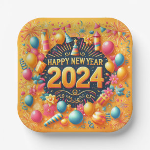 Alles Gute für das neue Jahr 2024 Pappteller