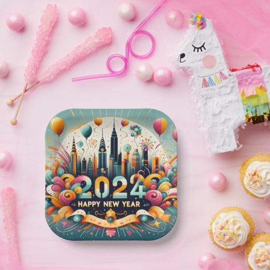 Alles Gute für das neue Jahr 2024 Pappteller (Party)