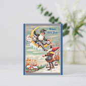 Alles Gute für das neue Jahr - Gnome, Tomte, Mond, Postkarte (Stehend Vorderseite)