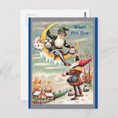 Alles Gute für das neue Jahr - Gnome, Tomte, Mond, Postkarte (Vorne/Hinten)