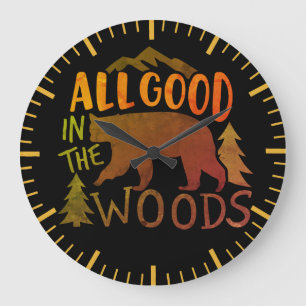 Alles Gute im Wald Schwarzer Bär wandern Große Wanduhr