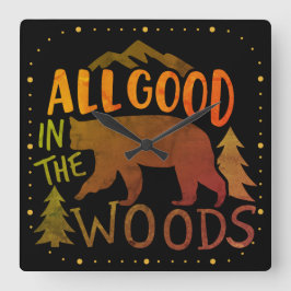 Alles Gute im Wald Schwarzer Bär wandern Quadratische Wanduhr