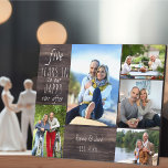 Alles Gute nach dem 5. Hochzeitstag Foto Fotoplatte<br><div class="desc">Hochzeitstag Foto-Plakette, die Sie für jedes Jahr und 5 Ihrer Lieblingsfotos personalisieren können. Die Formulierung lautet "# Jahre in unserem glücklichen immer nachher" und die Vorlage ist für Sie bereit, das Jubiläumsjahr, Ihren Namen und das feststehende Datum hinzuzufügen. Das Design hat einen braunen rustikalen Holzlook, mit lässigen Schriften und mageren...</div>