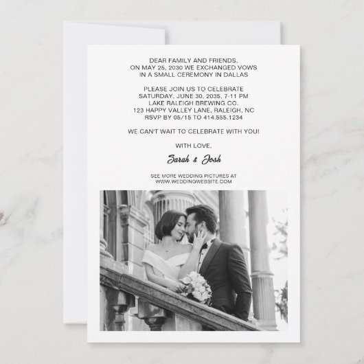 Alles Gute nach einfachem Black & White Champagner Einladung (Rückseite)