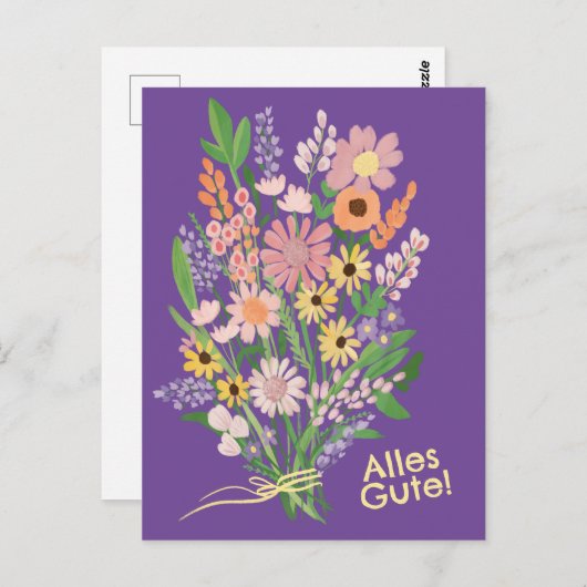Alles Gute Wildblumen süß Gouache Glückwunsch Postkarte (Vorne/Hinten)