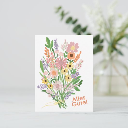 Alles Gute Wildblumen süß Gouache Glückwunsch Postkarte (Stehend Vorderseite)