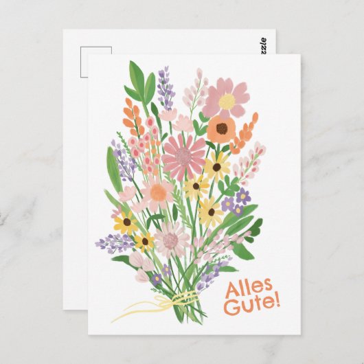 Alles Gute Wildblumen süß Gouache Glückwunsch Postkarte (Vorne/Hinten)