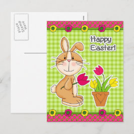 Alles Gute zu Ostern. Niedliches Bunny mit Tulips Feiertagspostkarte