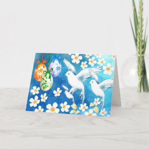 Alles Gute zu Ostern. Ostereier und -tauben Feiertagskarte