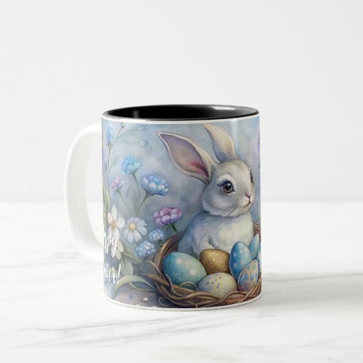 Alles Gute zu Ostern. Osterhase. Zweifarbige Tasse (Vorderseite Links)