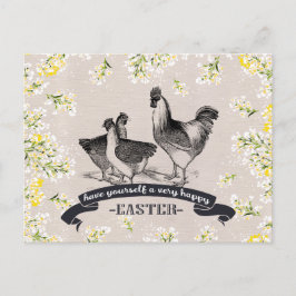 Alles Gute zu Ostern. Vintage Rooster & Hens Oster Feiertagspostkarte