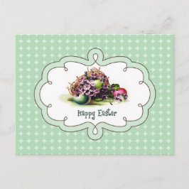 Alles Gute zu Ostern. Vintager Korb mit Eiern Feiertagspostkarte