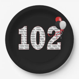 Alles Gute zum 102. Geburtstag auf der schwarzen P Pappteller