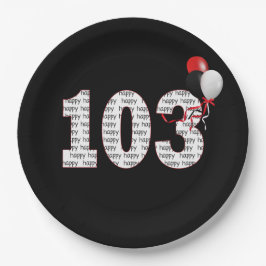 Alles Gute zum 103. Geburtstag auf der schwarzen P Pappteller