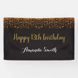 Alles Gute zum 13. Geburtstag! Schwarz-Gold-Glitze Banner