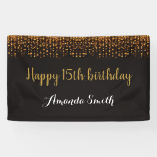 Alles Gute zum 15. Geburtstag! Schwarz-Gold-Glitze Banner
