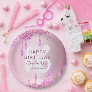 Alles Gute zum 16. Geburtstag Glitzer Tropfen Pink Pappteller