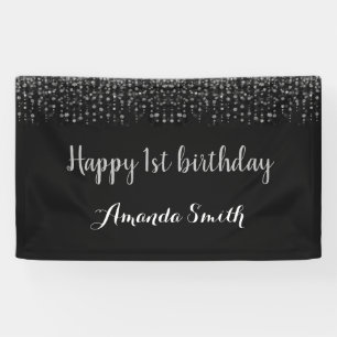 Alles Gute zum 1. Geburtstag! Black Silver Glitzer Banner