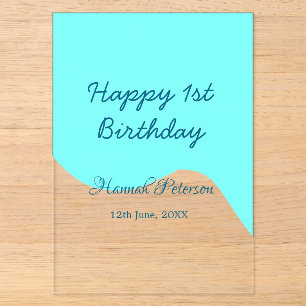 Alles Gute zum 1. Geburtstag blaue wellige retro B Acryleinladungen