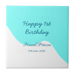Alles Gute zum 1. Geburtstag blaue wellige retro B Fliese