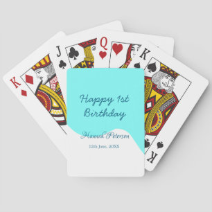 Alles Gute zum 1. Geburtstag blaue wellige retro B Spielkarten