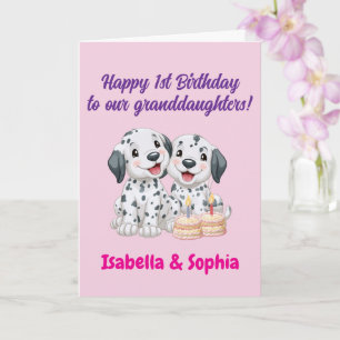 Alles Gute zum 1. Geburtstag Enkelinnen, Welpen Karte