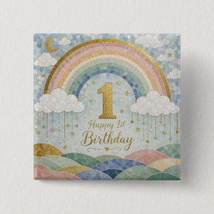 Alles Gute zum 1. Geburtstag Mosaik-Regenbogen-Wol Button
