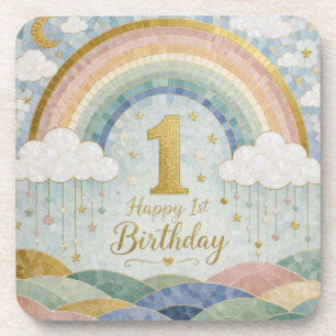 Alles Gute zum 1. Geburtstag Mosaik-Regenbogen-Wol Getränkeuntersetzer