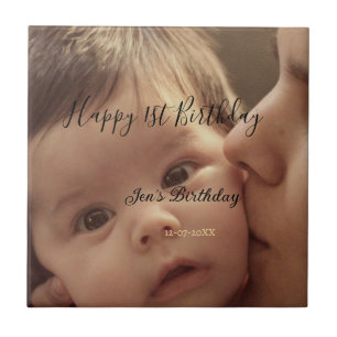 Alles Gute zum 1. Geburtstag Name Foto Datum stilv Fliese
