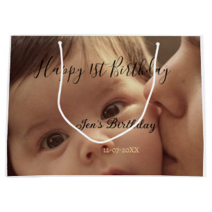 Alles Gute zum 1. Geburtstag Name Foto Datum stilv Große Geschenktüte