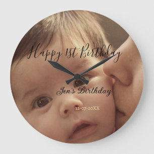Alles Gute zum 1. Geburtstag Name Foto Datum stilv Große Wanduhr