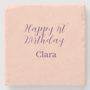 Alles Gute zum 1. Geburtstag orange lila Boho Retr Steinuntersetzer