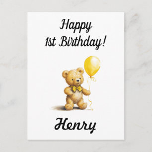 Alles Gute zum 1. Geburtstag, Personalisierte Tedd Postkarte