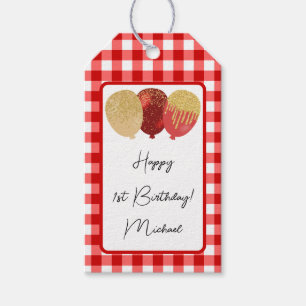 Alles Gute zum 1. Geburtstag & Roter Gingham & Bal Geschenkanhänger