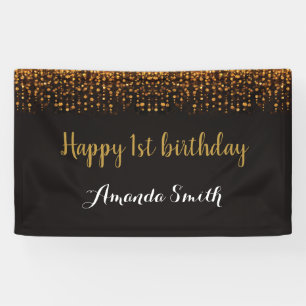 Alles Gute zum 1. Geburtstag! Schwarz-Gold-Glitzer Banner