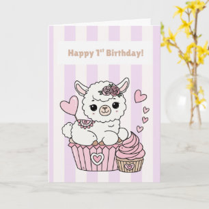 Alles Gute zum 1. Geburtstag Süße Llama Mädchen Ka Karte