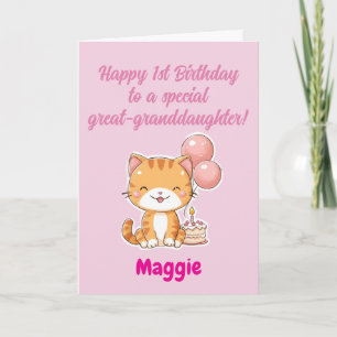 Alles Gute zum 1. Geburtstag Ur-Enkelin, Kätzchen Karte
